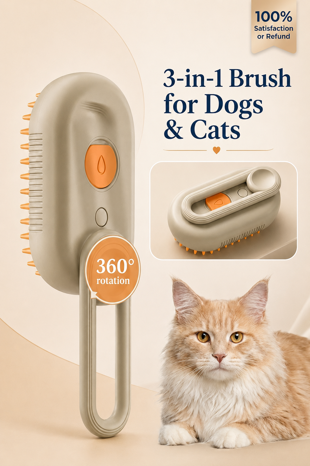 3-in-1 Steam Grooming Brush for Dogs & Cats