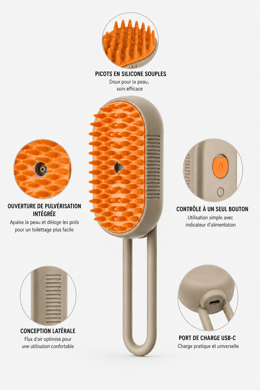 3-in-1 Steam Grooming Brush for Dogs & Cats