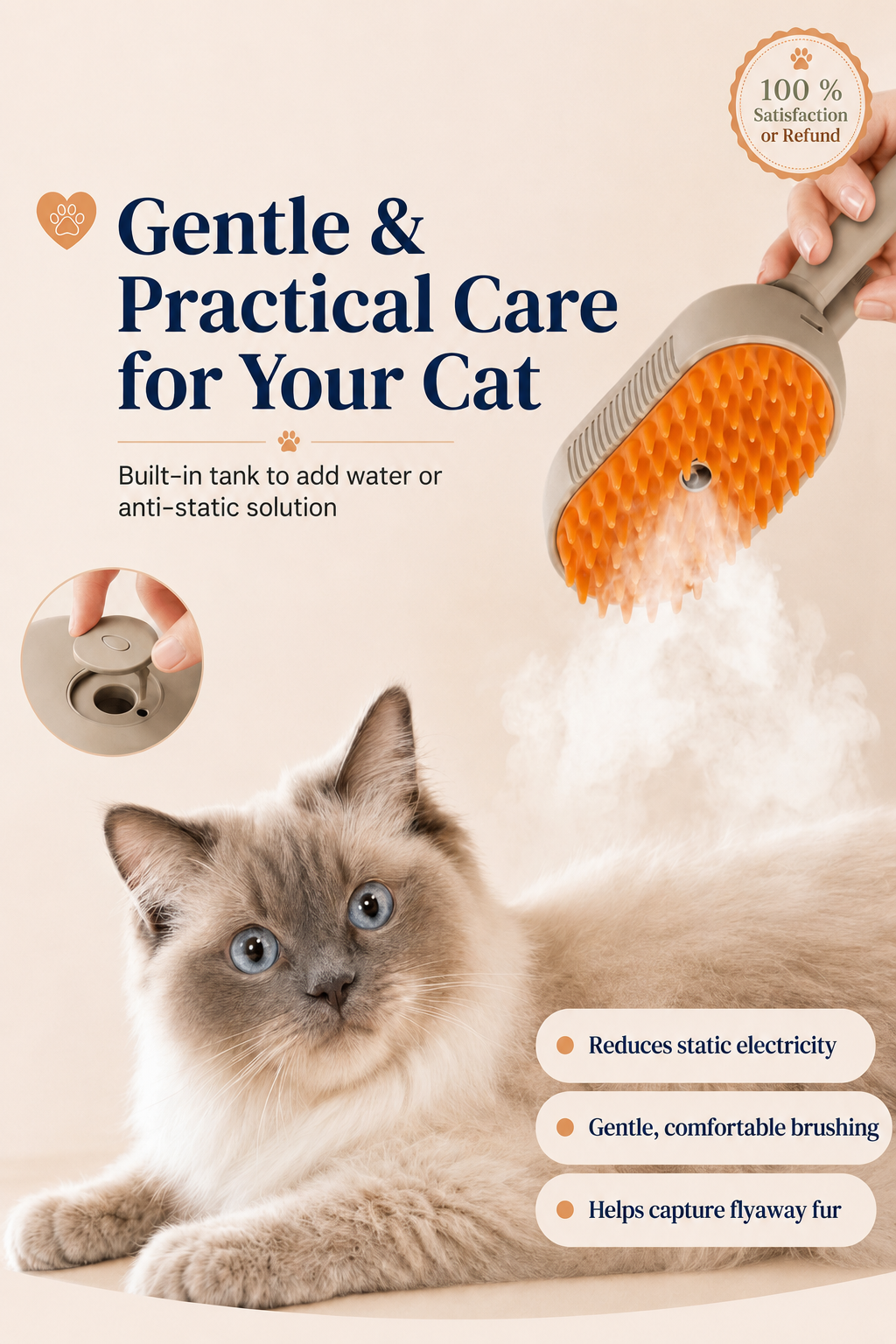 3-in-1 Steam Grooming Brush for Dogs & Cats