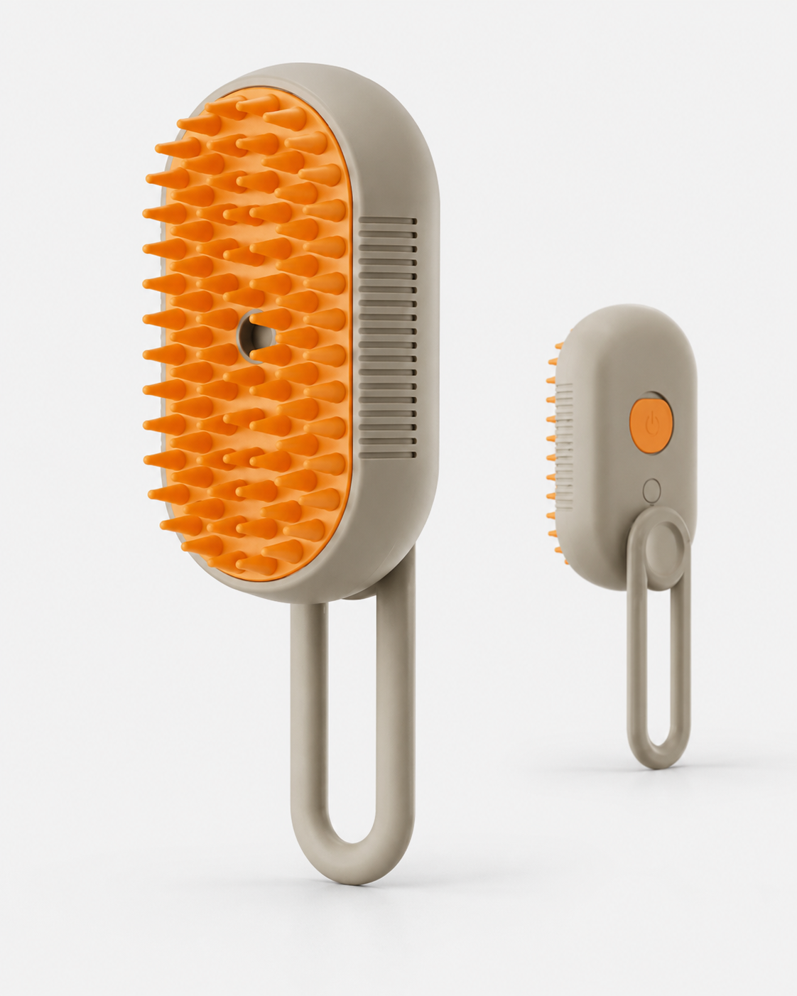 Brosse vapeur NAYA PARIS vue de face et de profil, picots silicone orange